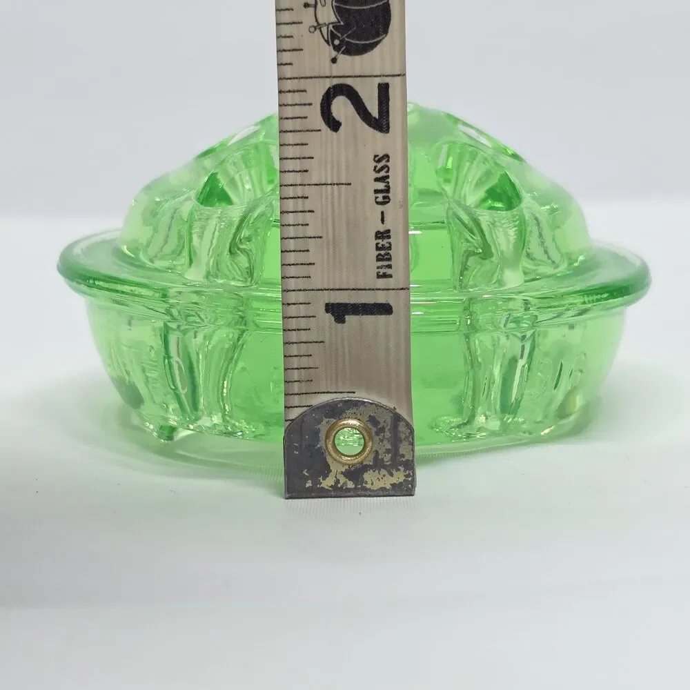 Vaseline Uranium Glass Flower Frog 9 Holes Glows UV Green Vintage 3" Diameter - Picture 9 of 10